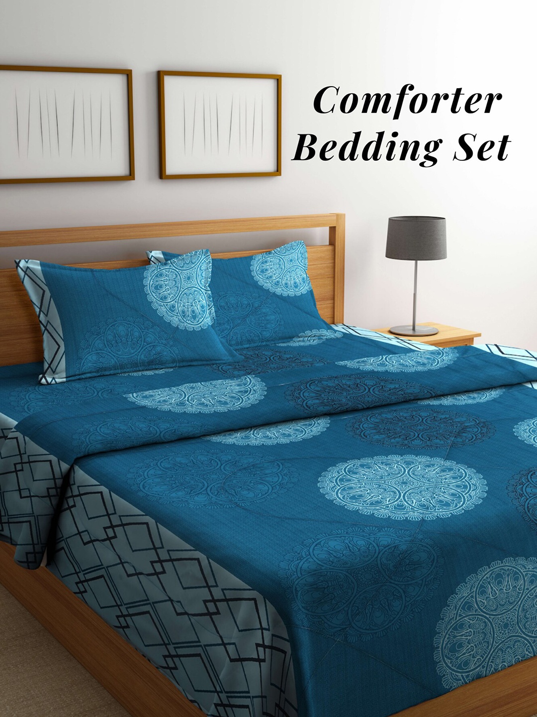 

Arrabi Blue & Black Geometric Mild Winter 550 GSM Double Bed Comforter & 2 Pillow Covers