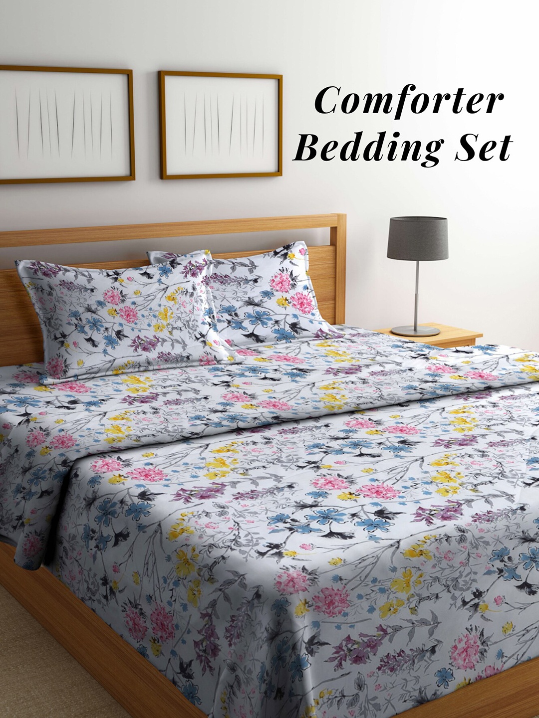 

Arrabi White & Pink Floral Mild Winter 550 GSM Double Bed Comforter with 2 Pillow Covers