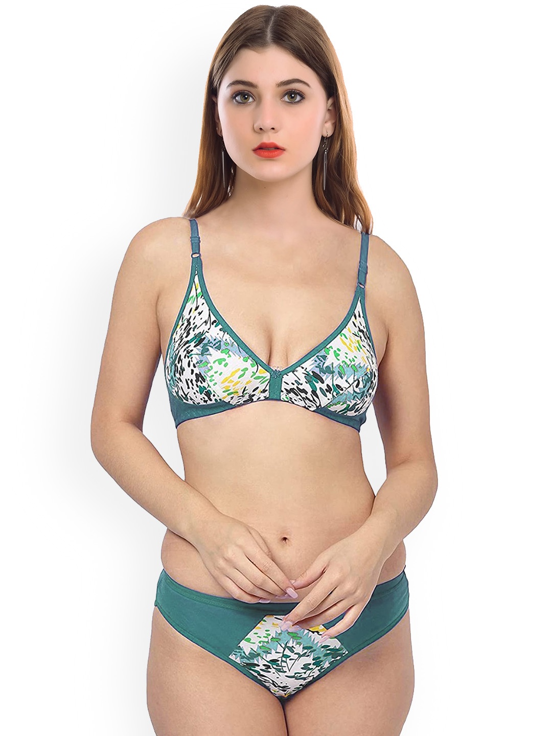 

AROUSY Printed Non-Padded Cotton Lingerie Set, Green