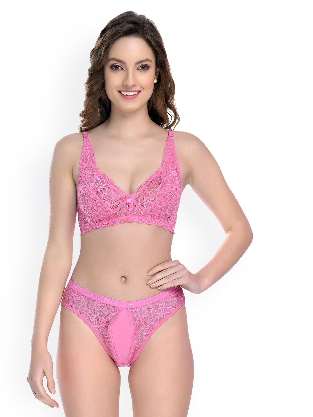 

AROUSY Self-Design Cotton Non-Padded Lingerie Set, Pink