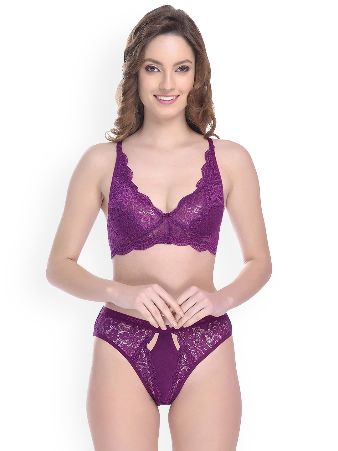 

AROUSY Self-Design Cotton Non-Padded Lingerie Set, Purple