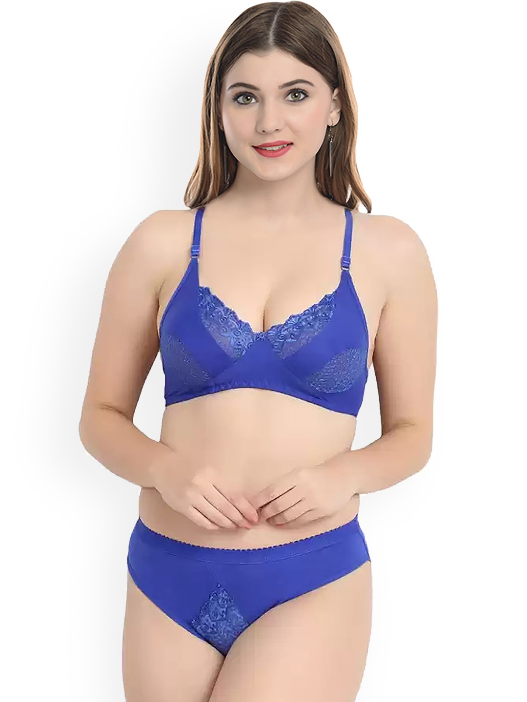 

AROUSY Self-Design Cotton Non-Padded Lingerie Set, Blue