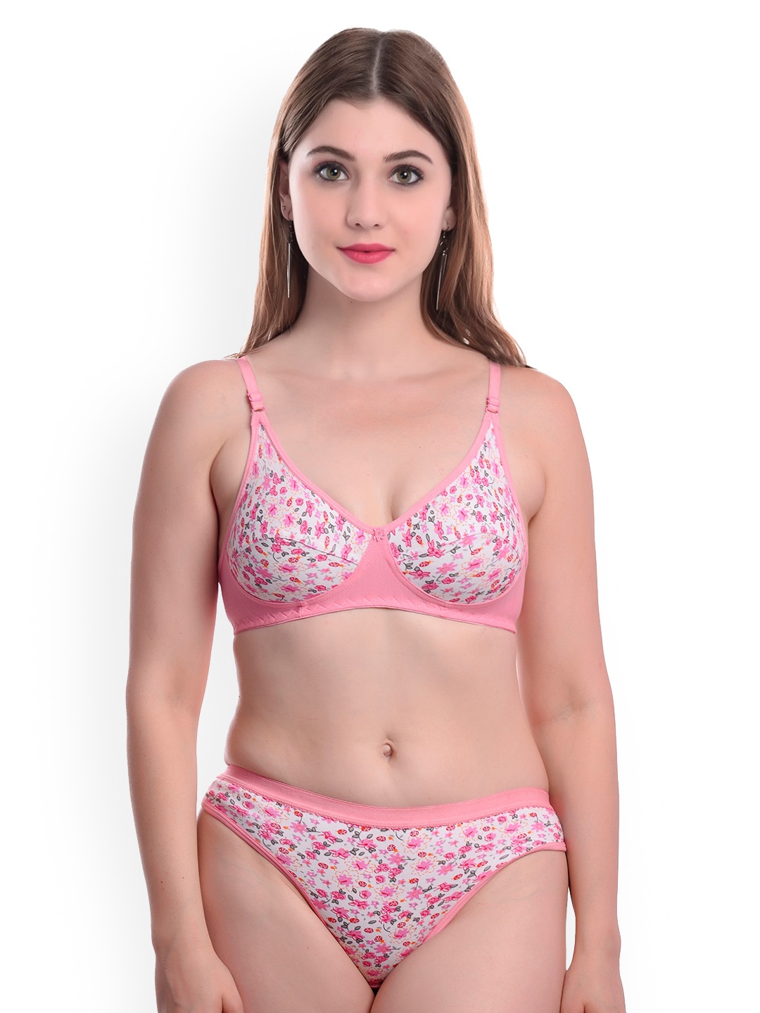

AROUSY Printed Non-Padded Cotton Lingerie Set, Pink