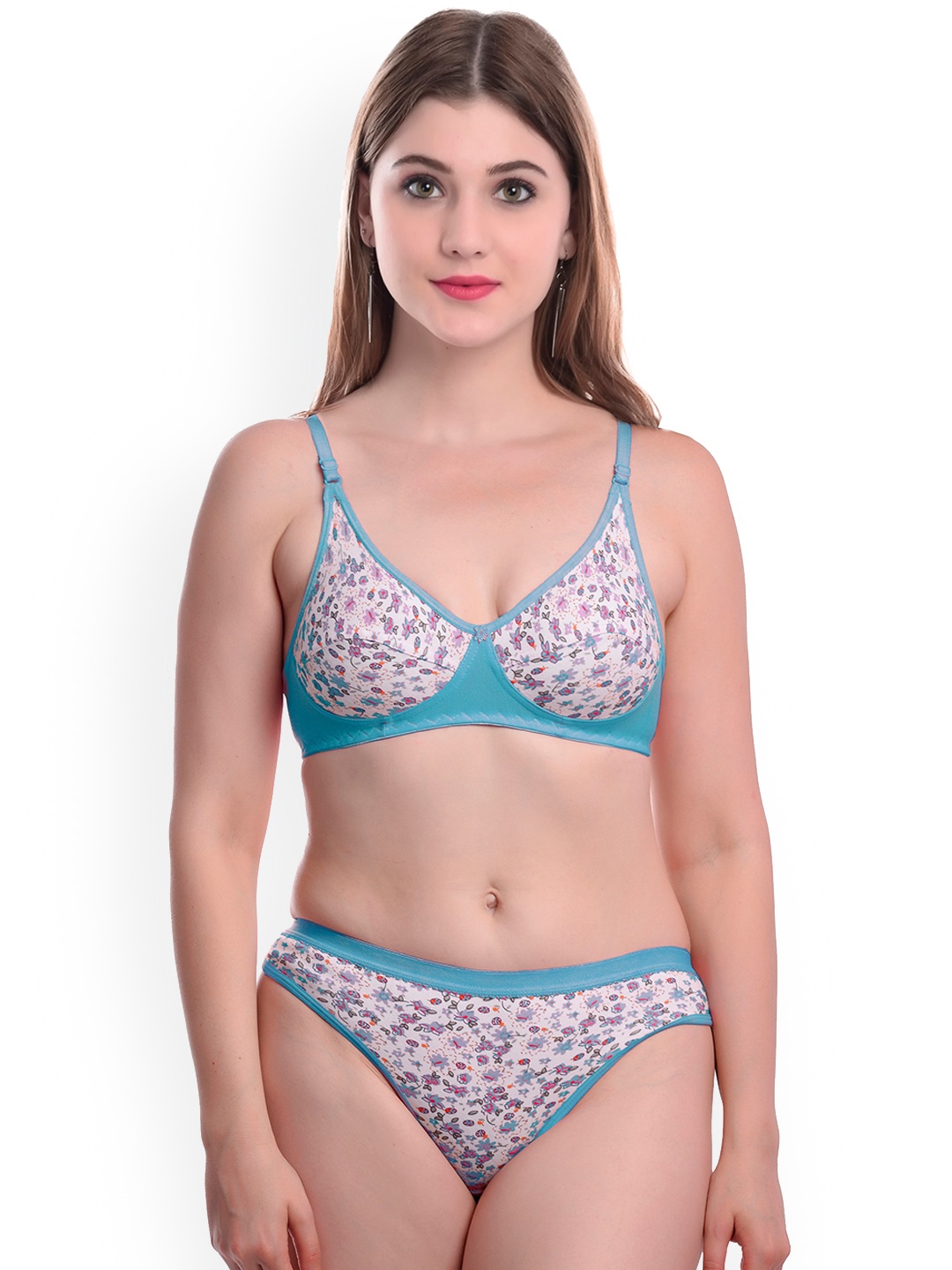 

AROUSY Printed Non-Padded Cotton Lingerie Set, Blue
