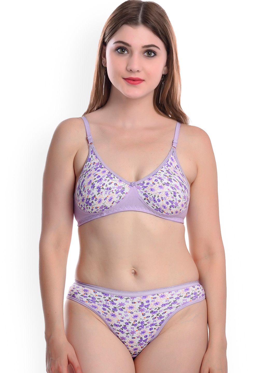 

AROUSY Printed Non-Padded Cotton Lingerie Set, Purple