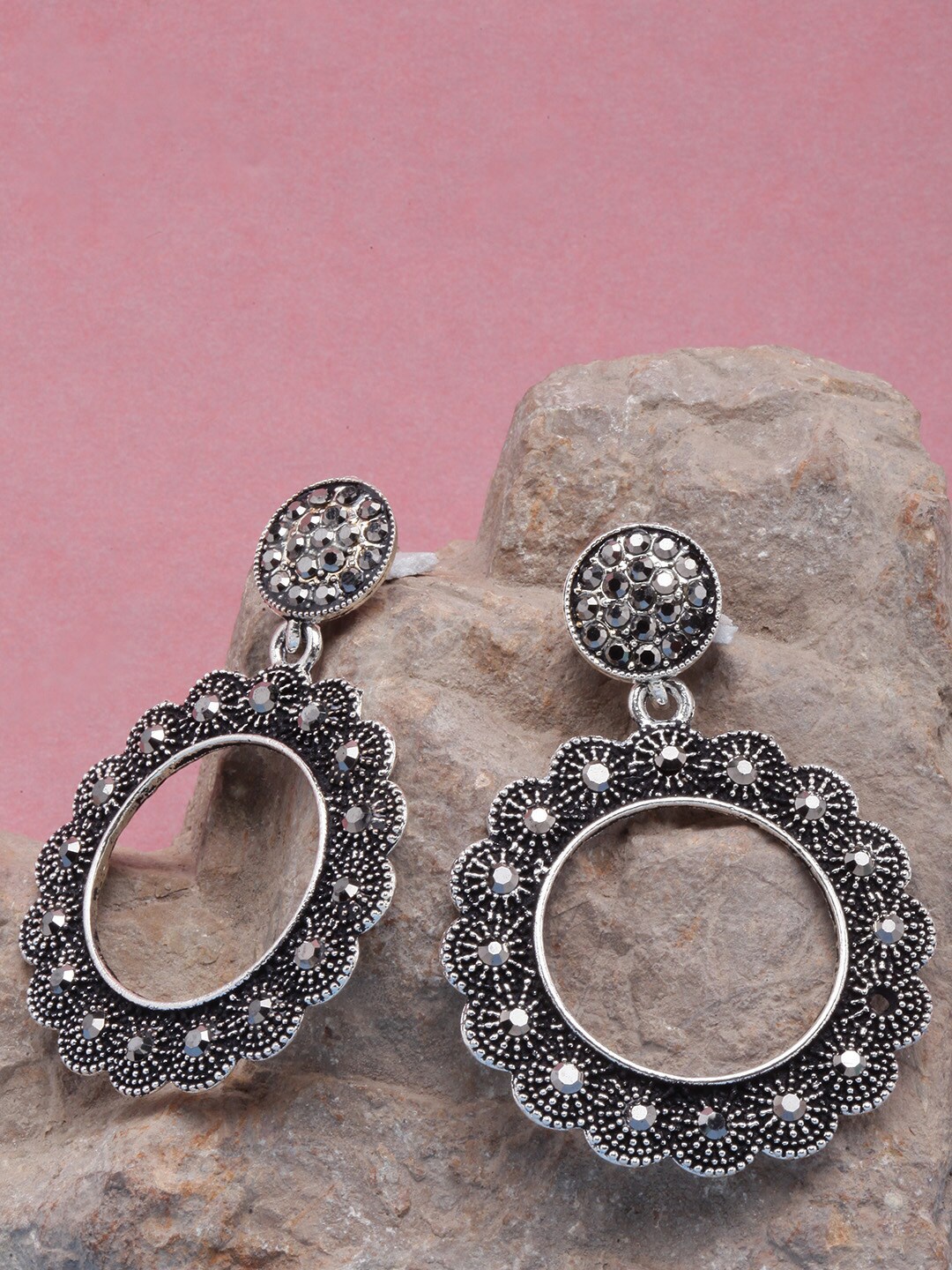 DIVA WALK Silver Plated Circular Drop Earrings