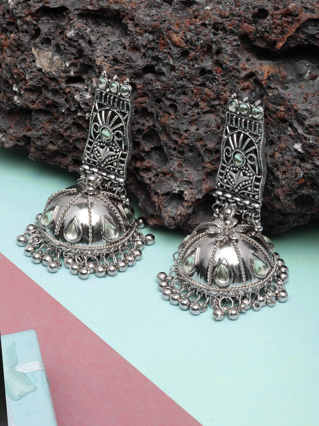 

DIVA WALK Silver Plated Contemporary Jhumkas Earrings