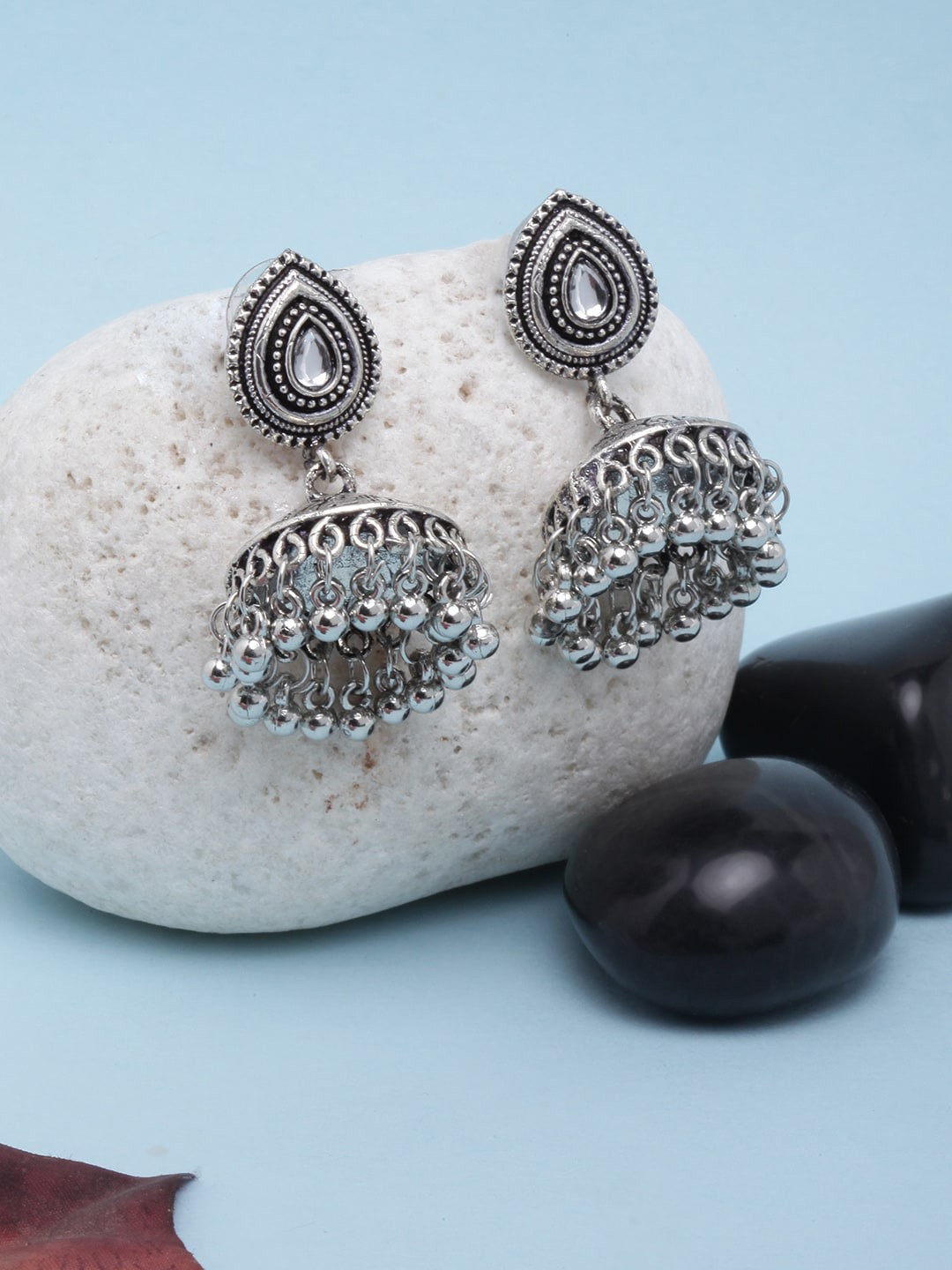 DIVA WALK Silver Plated Contemporary Jhumkas Earrings