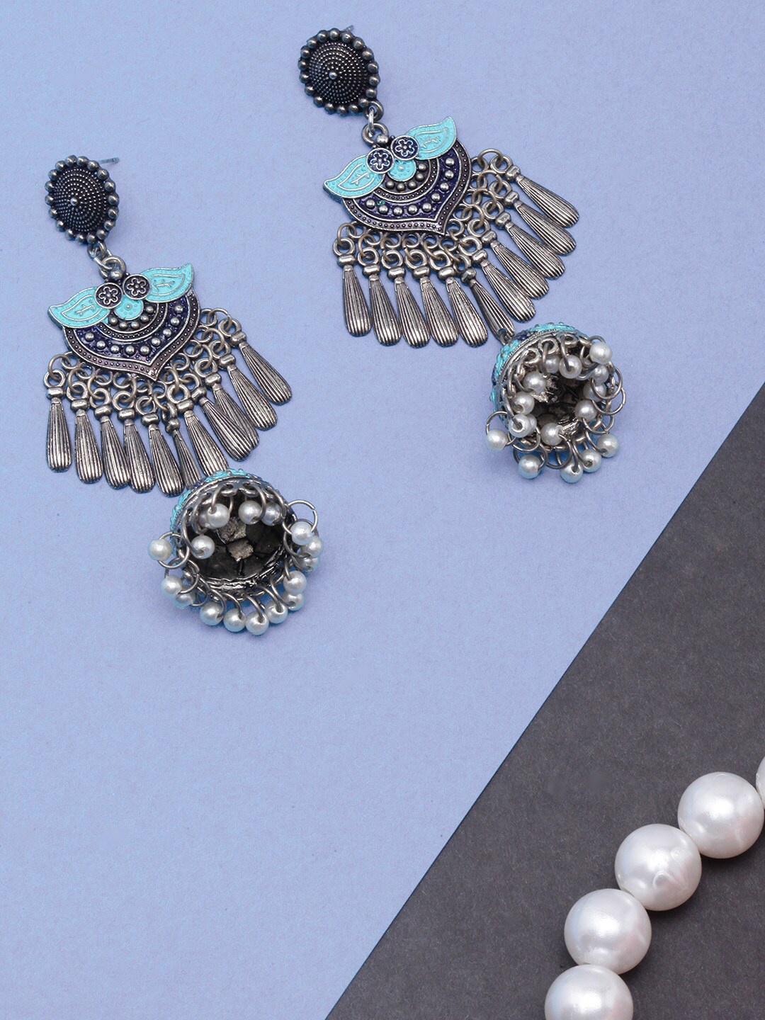 

DIVA WALK Silver Plated Contemporary Jhumkas Earrings