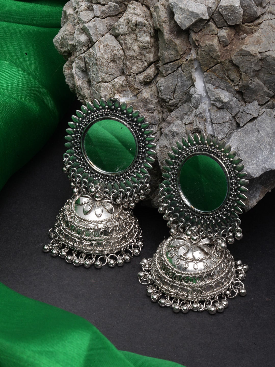

DIVA WALK Silver-Plated Dome Shaped Jhumkas Earrings, Transparent