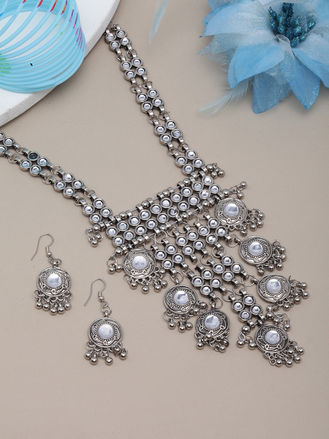 

DIVA WALK Silver-Plated Kundan-Studded Jewellery Set, White