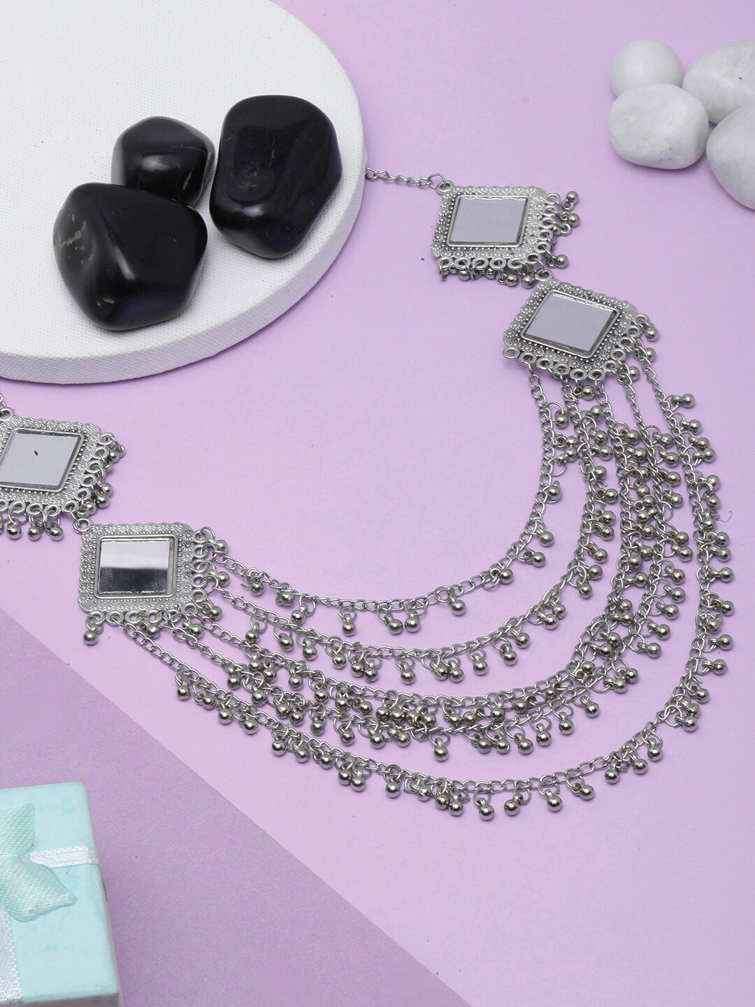 DIVA WALK Brass Silver-Plated Enamelled Necklace
