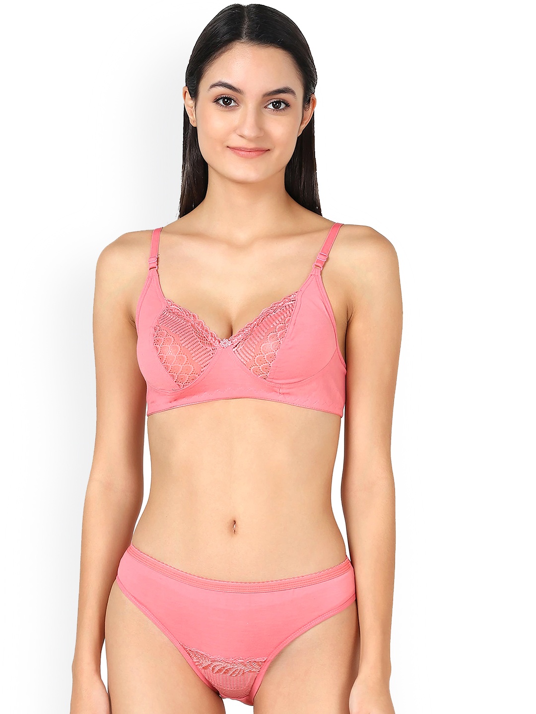 

AROUSY Self-Design Cotton Lingerie Set, Pink