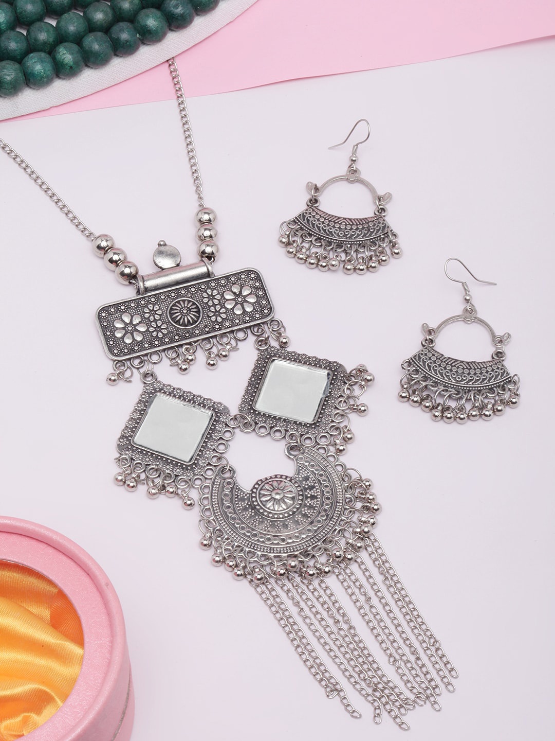 

Sangria Silver-Plated & Mirror-Studded Jewellery Set