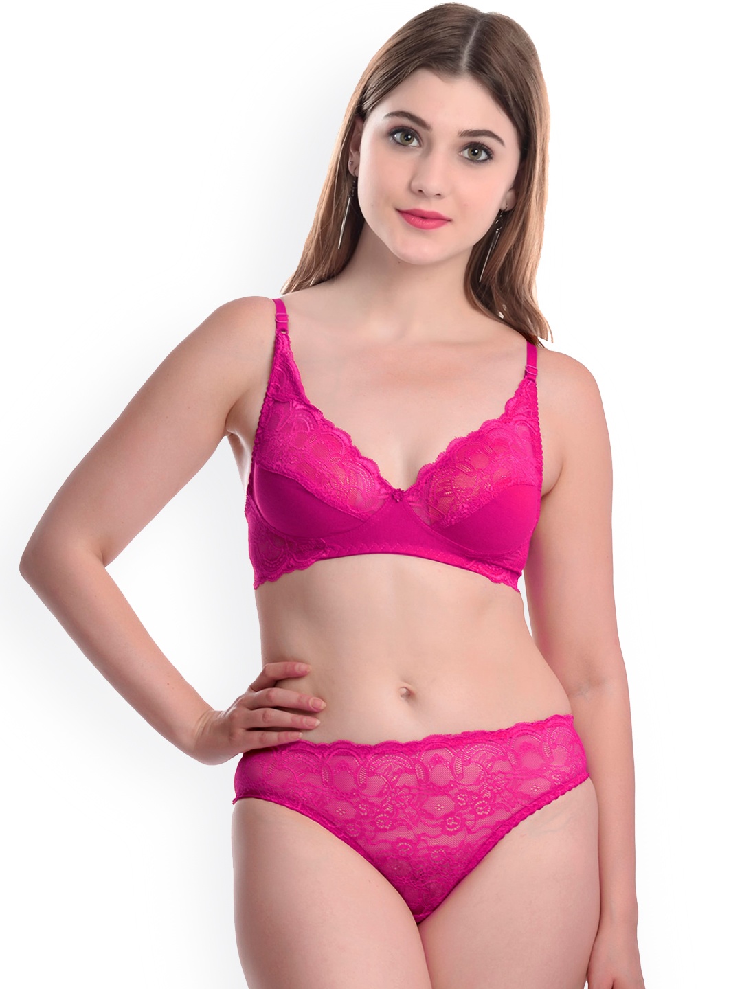 

AROUSY Self-Design Non-Padded Cotton Lingerie Set, Pink