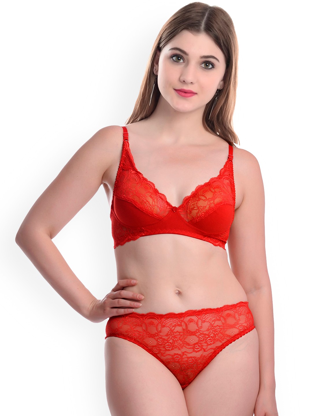 

AROUSY Self Design Cotton Lingerie Set, Red