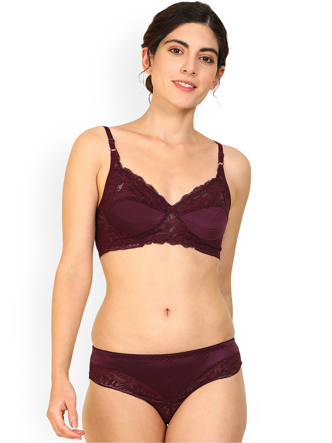 

AROUSY Self-Design Cotton Non-Padded Lingerie Set, Burgundy