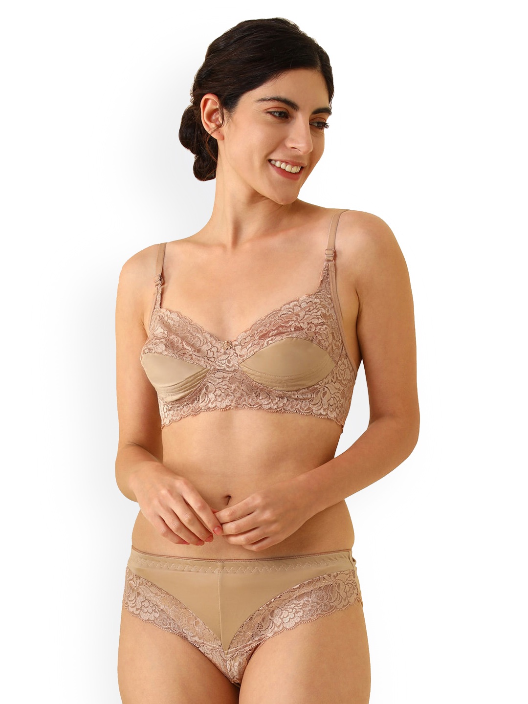 

AROUSY Self-Design Cotton Non-Padded Lingerie Set, Brown