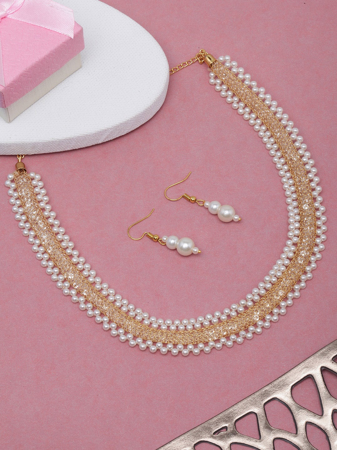 

DIVA WALK Gold-Plated Stone Studded & Pearls Beaded Jewellery Set