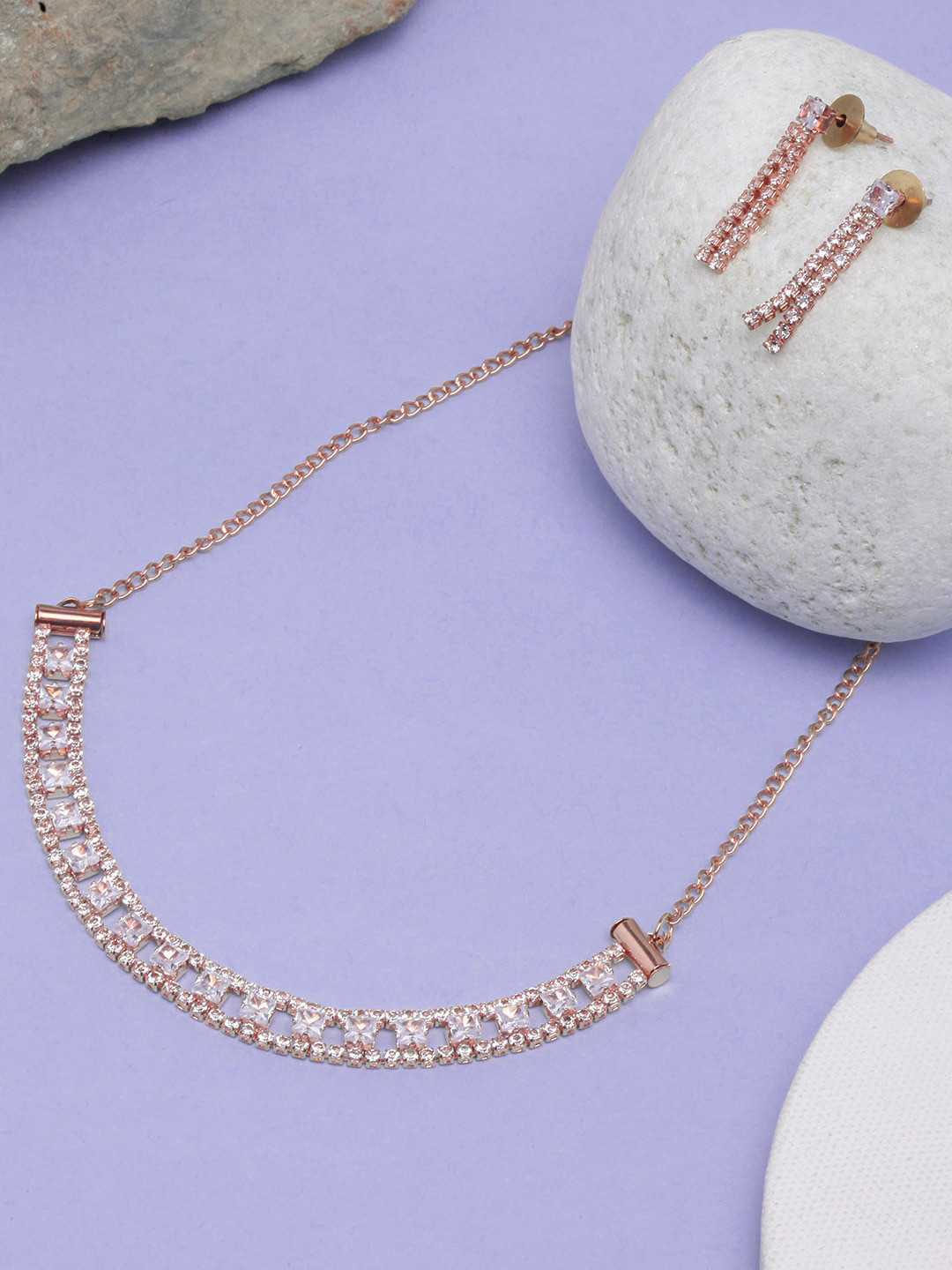 

DIVA WALK Rose Gold-Plated CZ Studded Jewellery Set