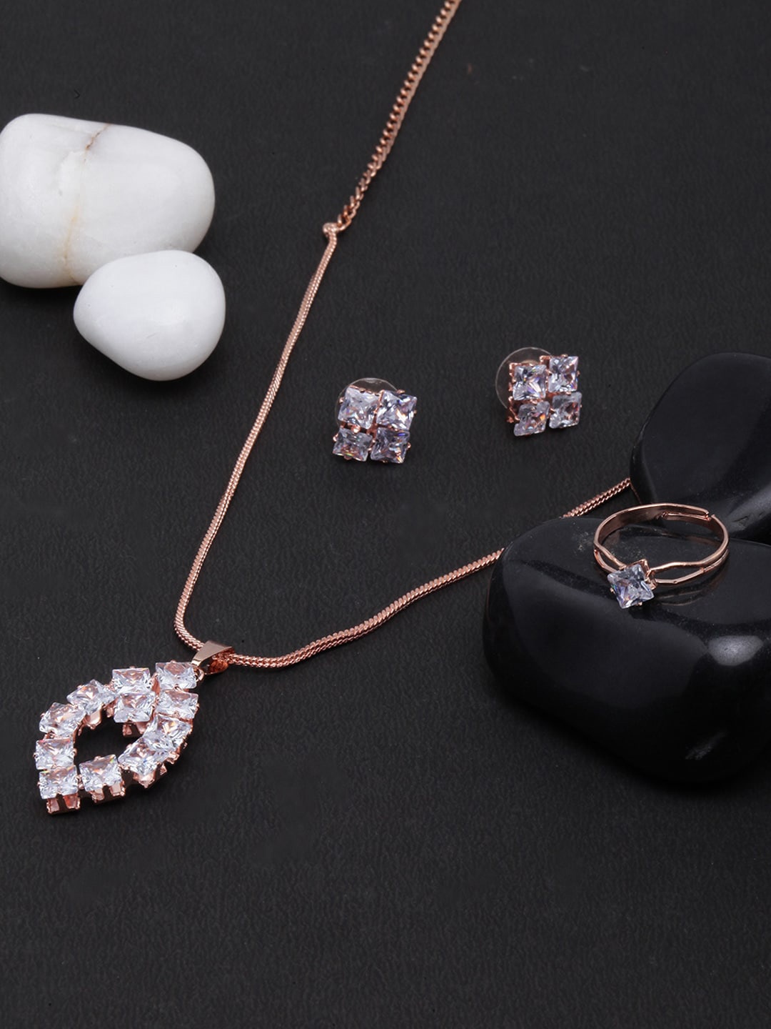 

DIVA WALK Rose Gold-Plated Stone-Studded Jewellery Set