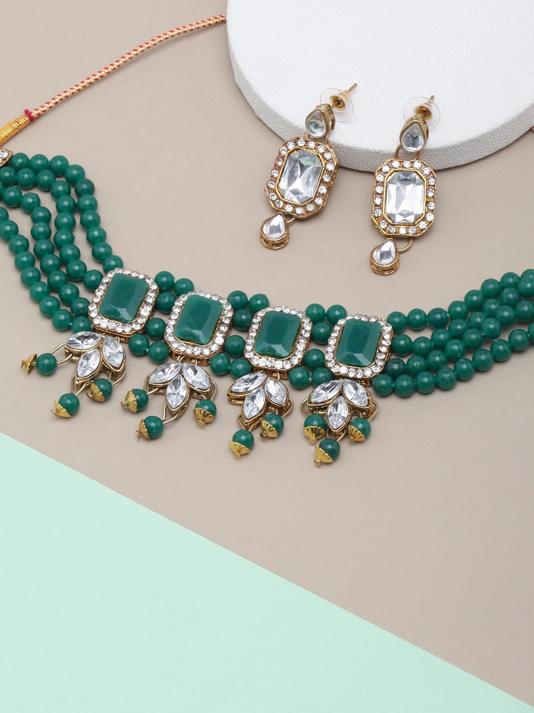 

DIVA WALK Gold-Plated Stone Studded & Beaded Jewellery Set