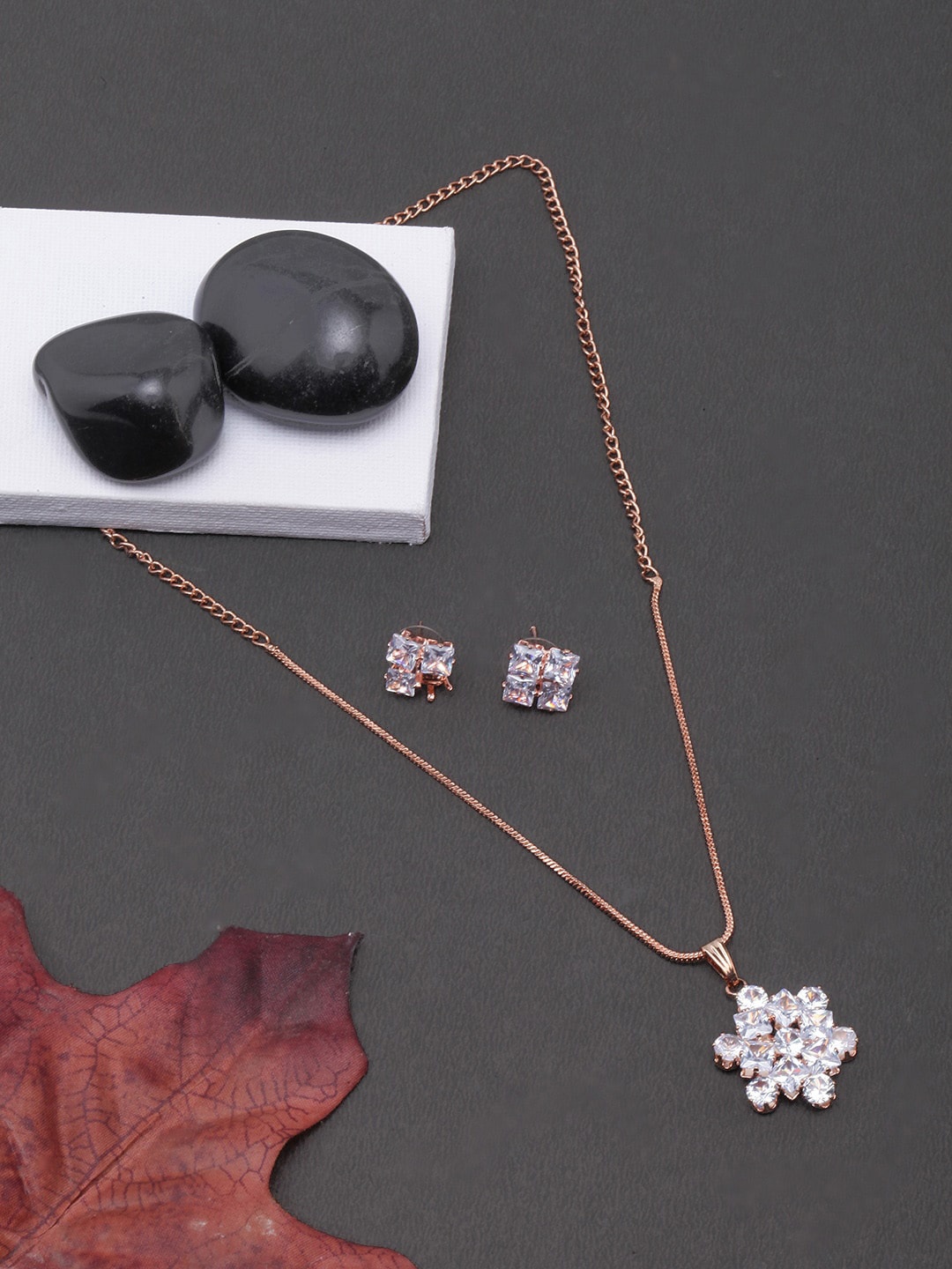 

DIVA WALK Rose Gold-Plated Stone-Studded Jewellery Set