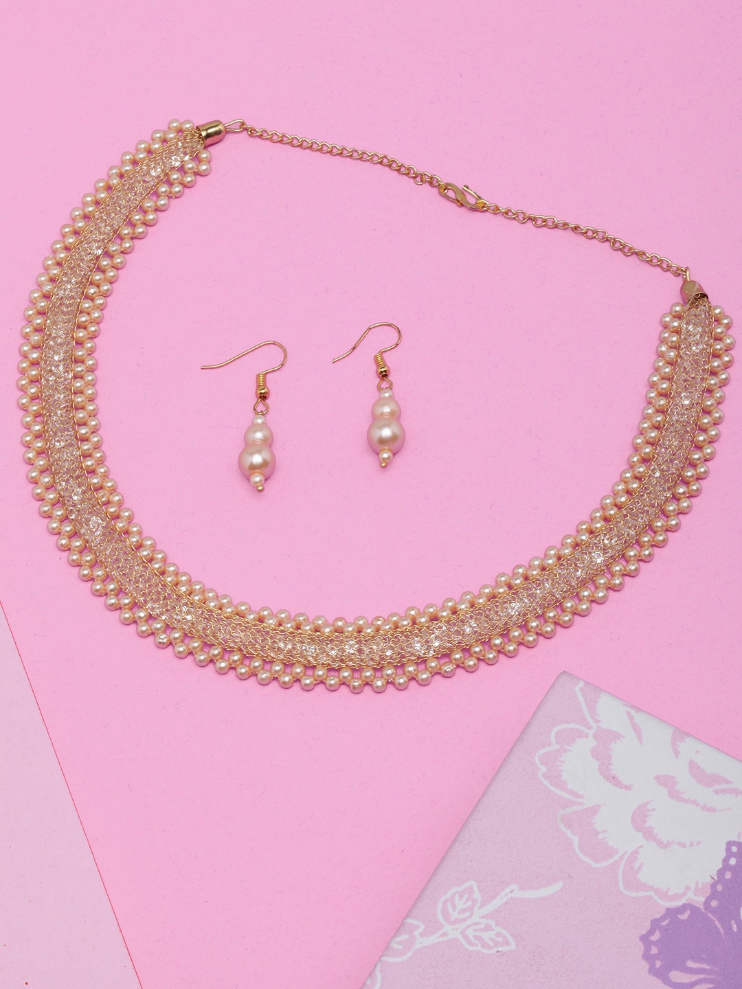 

DIVA WALK Gold-Plated Stone Studded & Pearls Beaded Jewellery Set