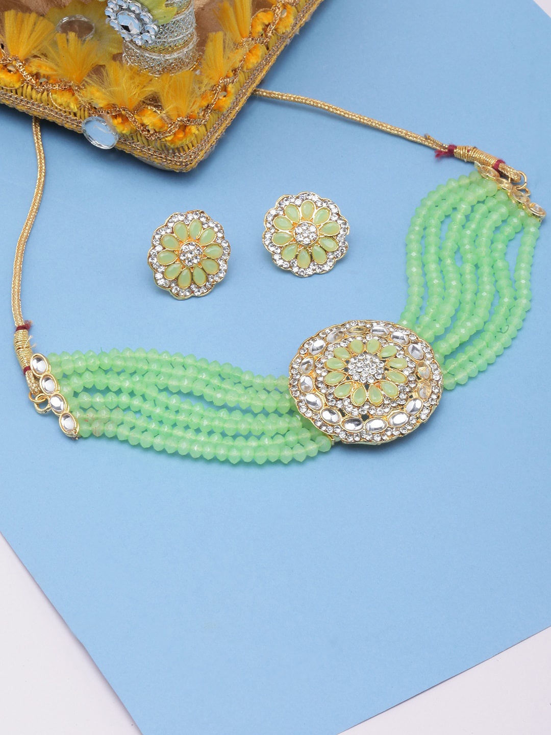 

DIVA WALK Gold-Plated & Beaded Necklace & Earrings Set