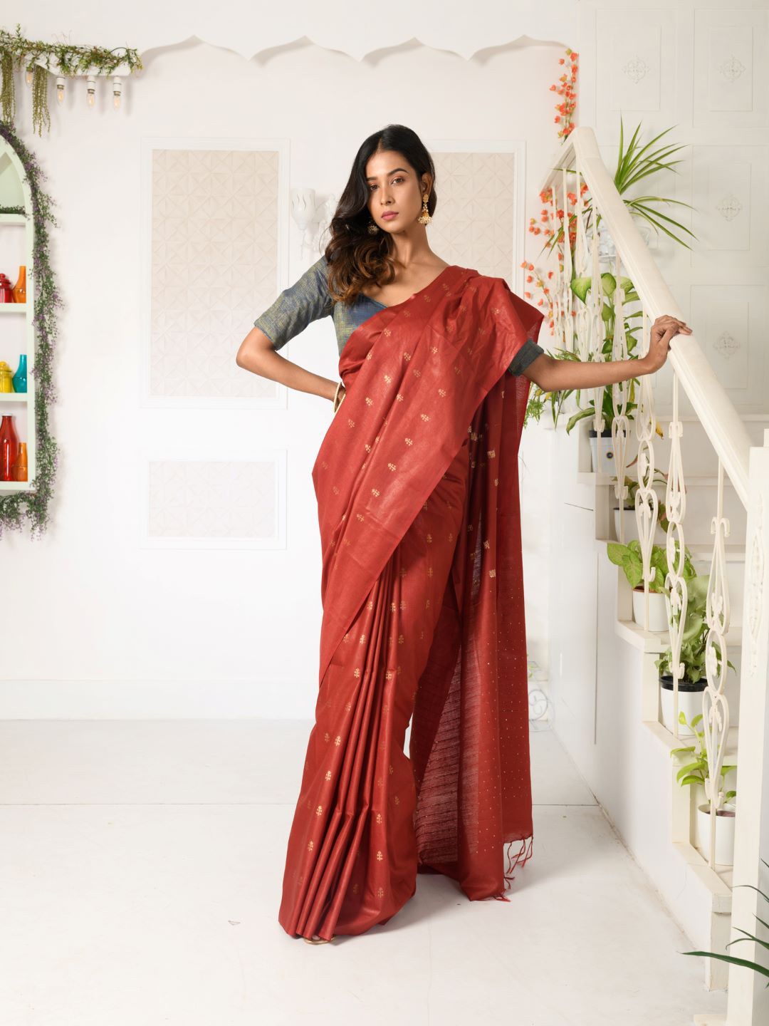 

HERE&NOW Woven Design Bhagalpuri Saree, Rust