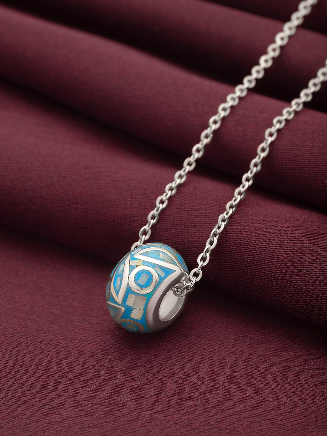 

SILBERRY Women 925 Sterling Rhodium-Plated Mother Of Pearl-Studded Pendant With Chain, Silver