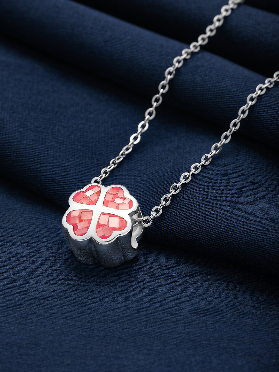 

SILBERRY Women 925 Sterling Rhodium-Plated Mother Of Pearl-Studded Pendant With Chain, Silver