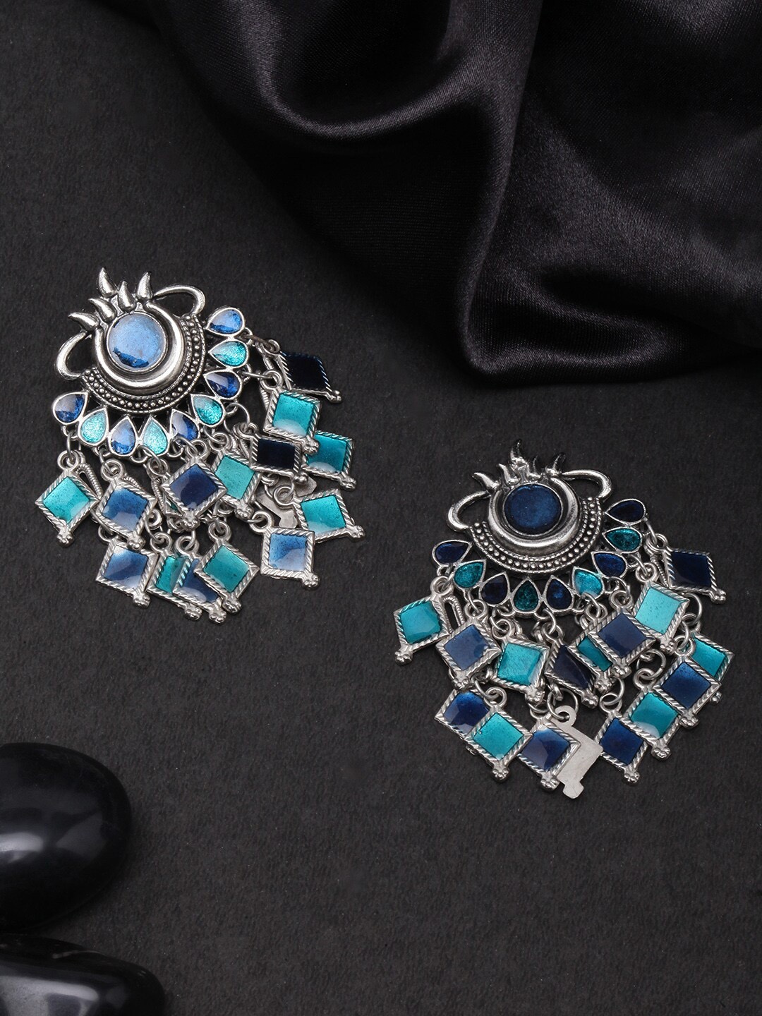 

Sangria Silver-Toned & Blue Classic Drop Earrings