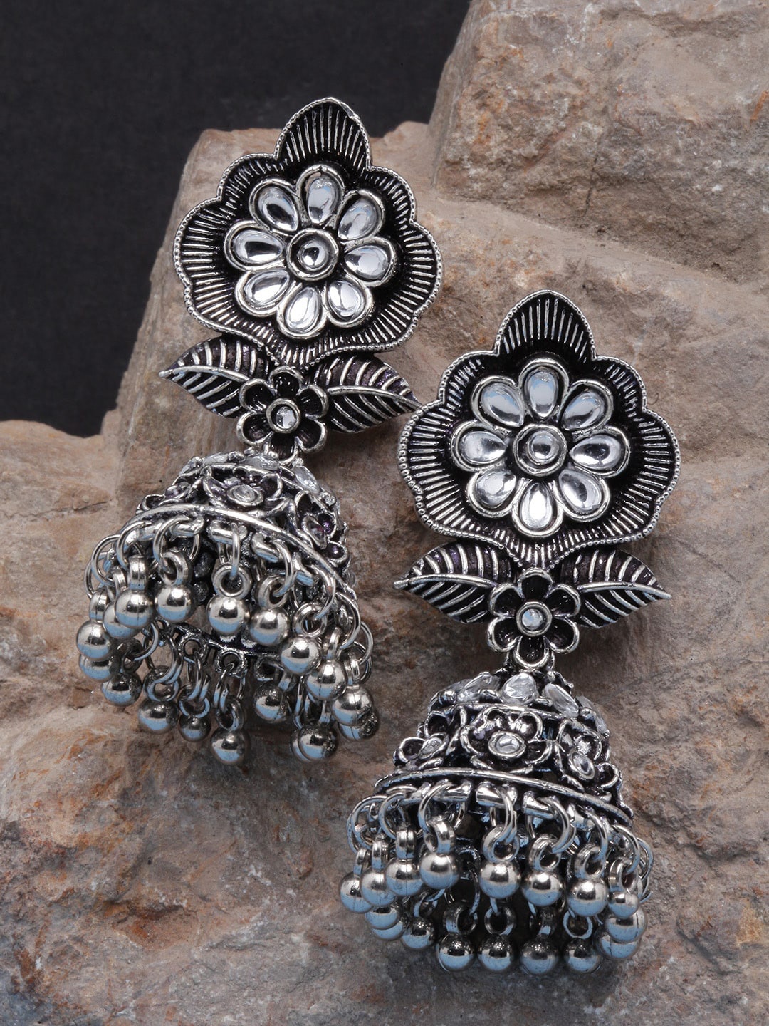 

Sangria Silver-Plated Dome Shaped Jhumkas Earrings