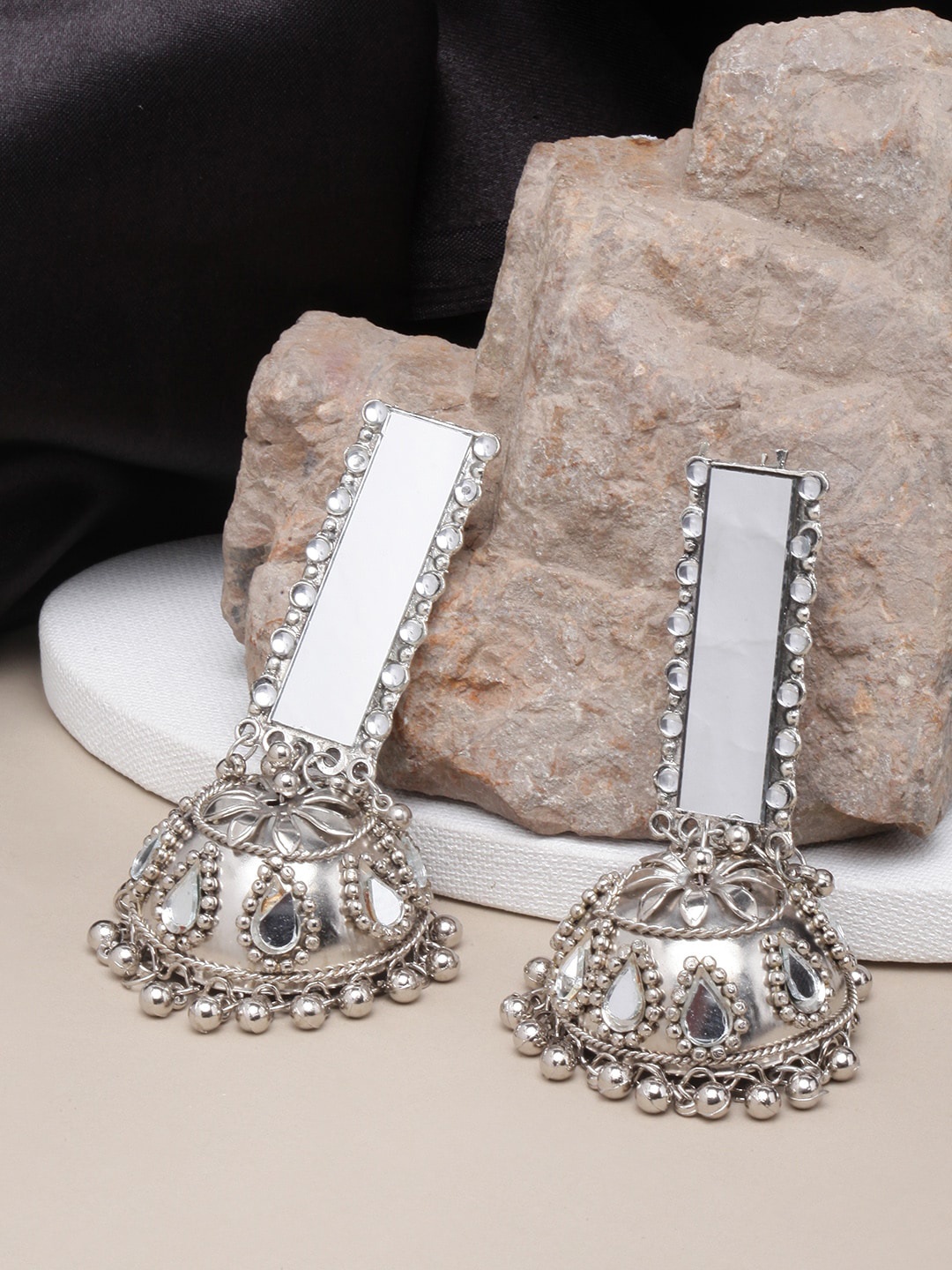 Sangria Silver-Plated Contemporary Jhumkas Earrings