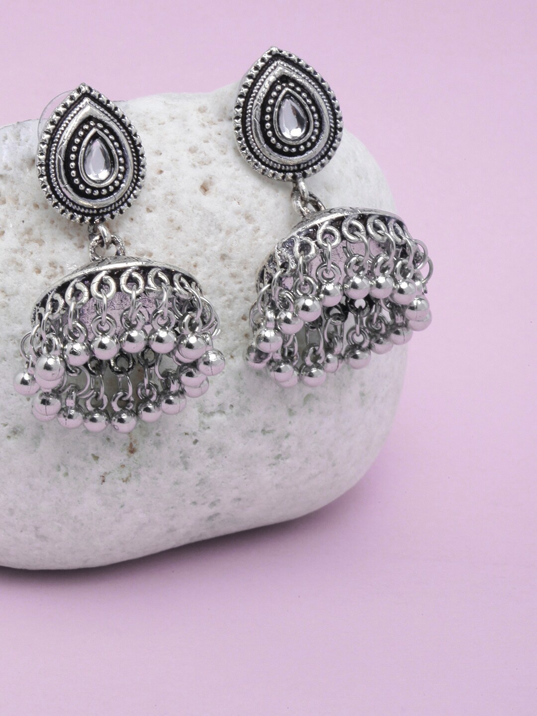 

Sangria Silver-Plated Classic Jhumkas Earrings