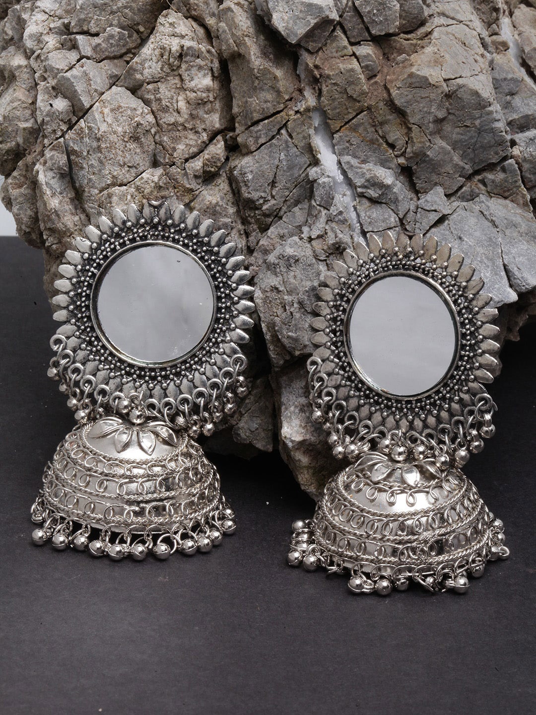 

Sangria Silver-Plated Dome Shaped Jhumkas Earrings