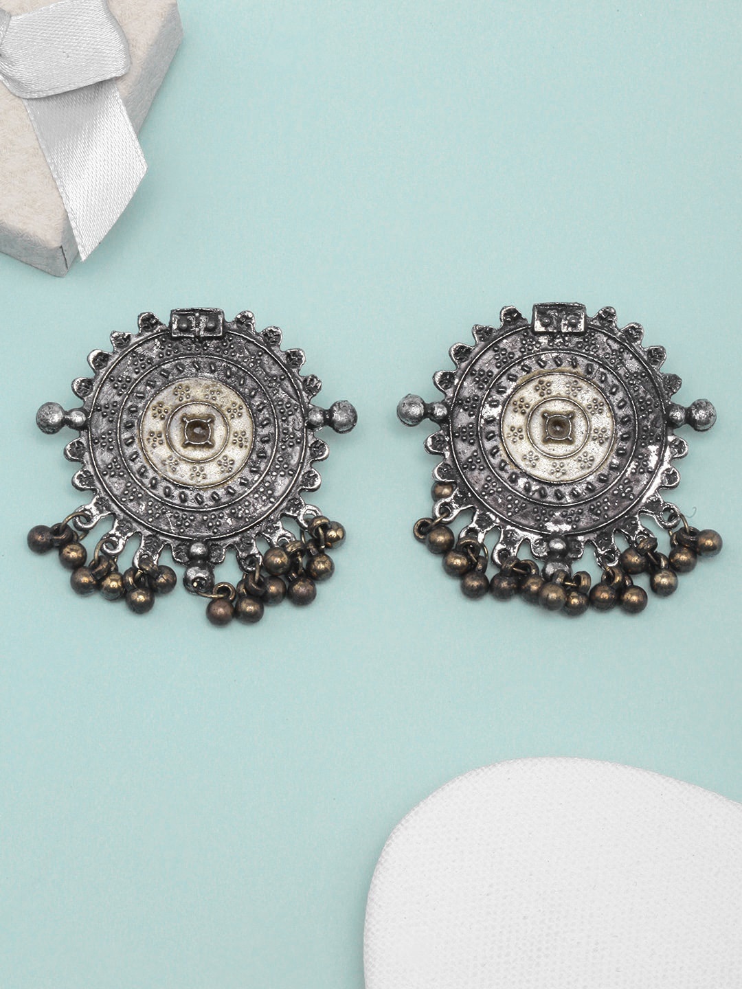 Sangria Silver-Plated Circular Studs Earrings