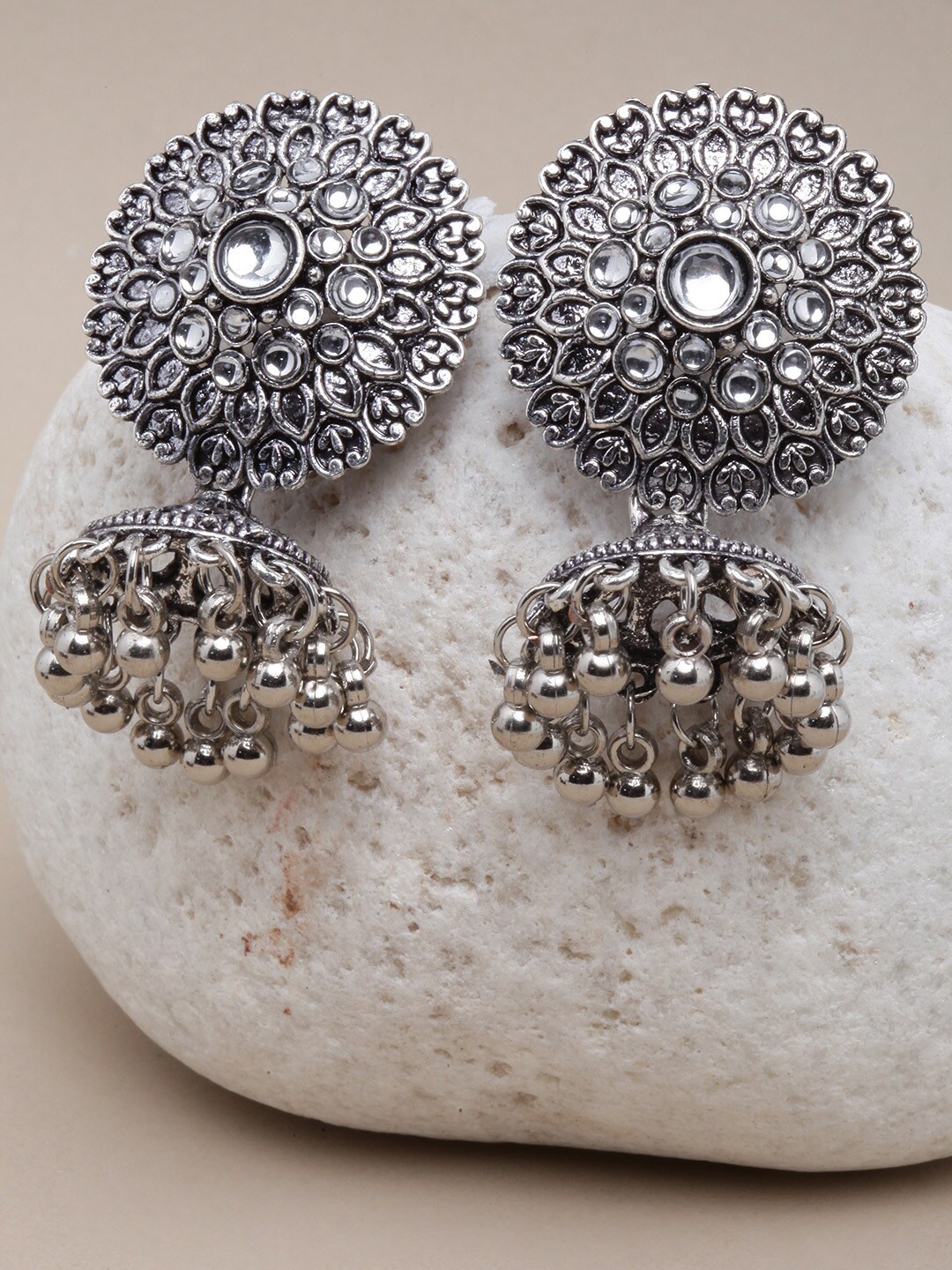 

Sangria Silver-Plated Circular Jhumkas Earrings
