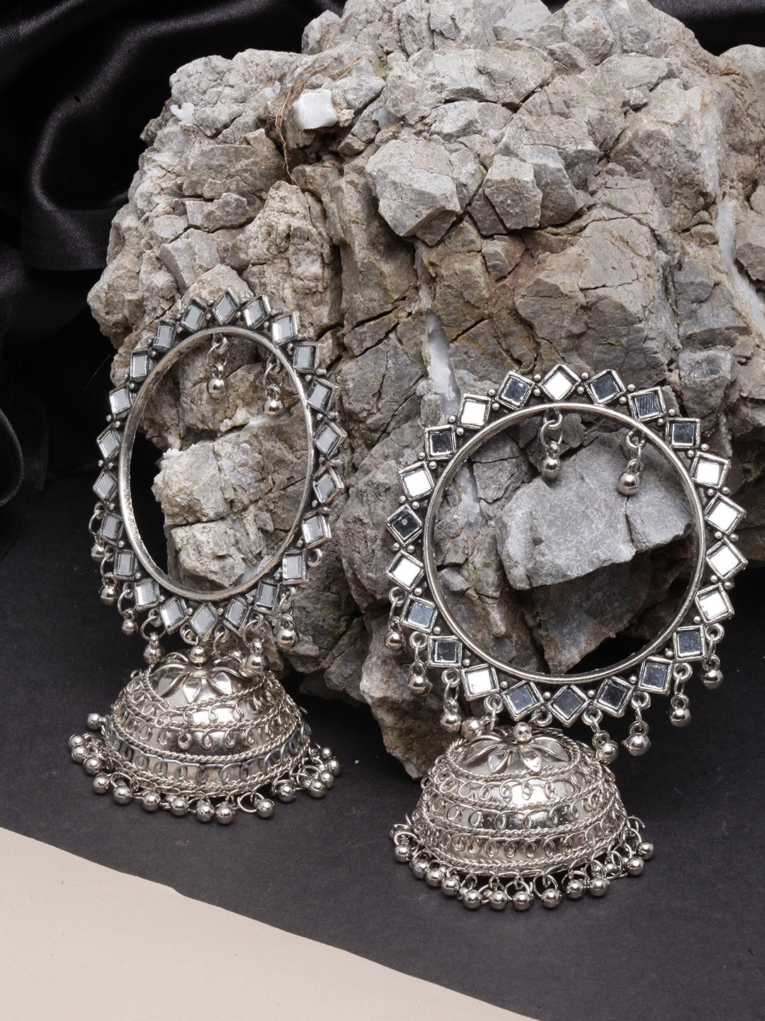 

Sangria Silver-Plated Dome Shaped Jhumkas Earrings