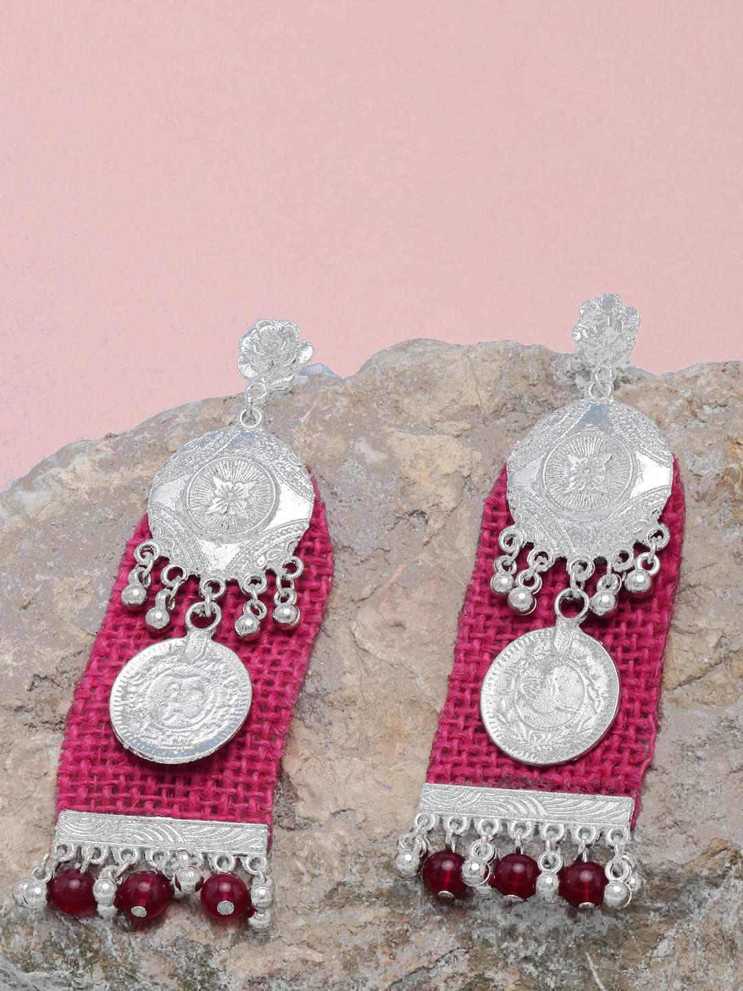 

Sangria Silver-Plated Beaded Earrings, Pink