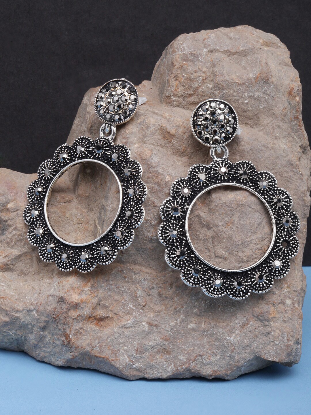 

Sangria Silver-Plated Textured Drop Earrings