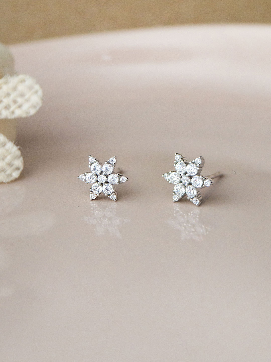 

MANNASH Floral Studs Earrings, Silver