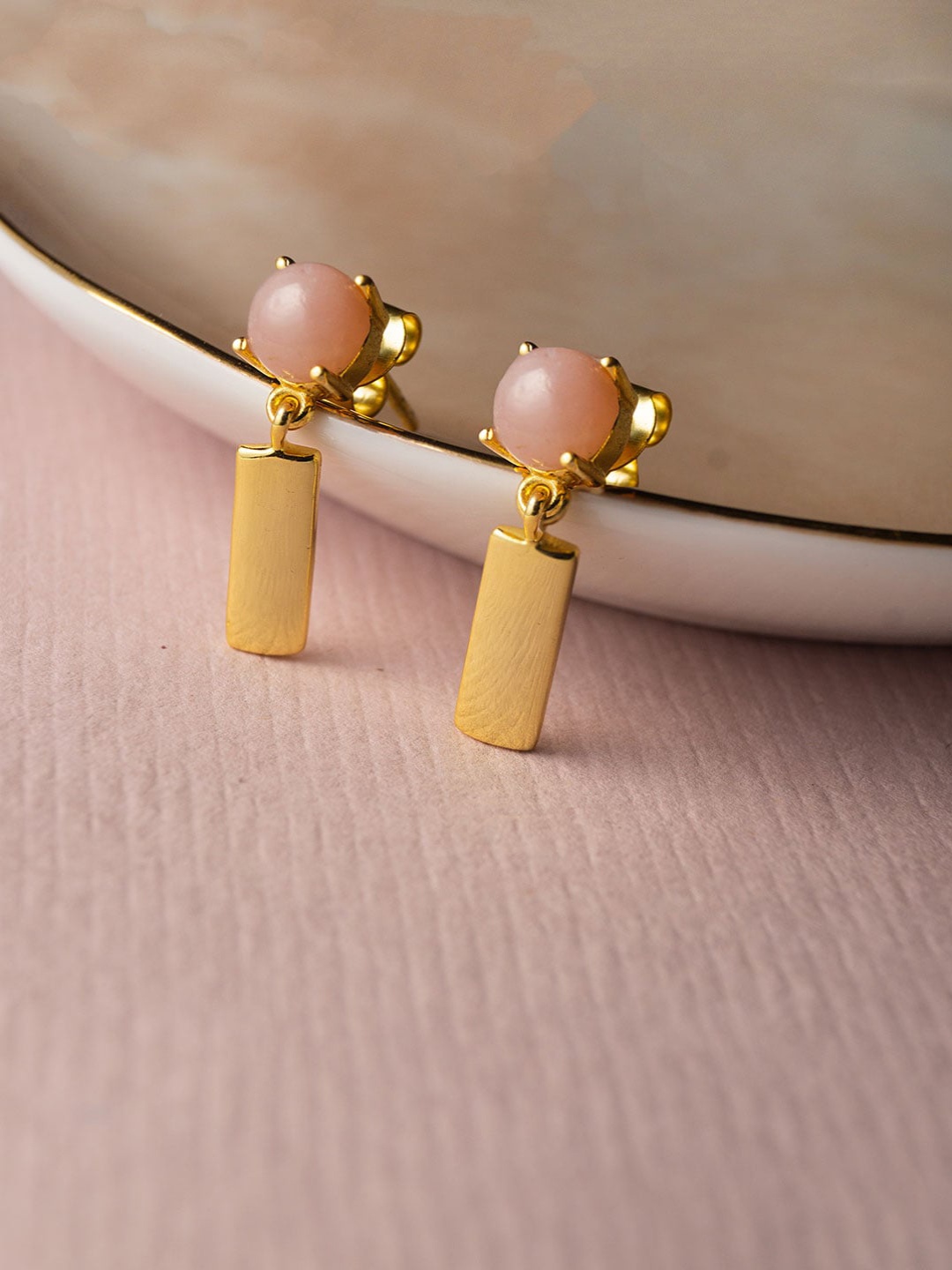 MANNASH Teardrop Shaped Gold Plated Drop Earrings, Yellow