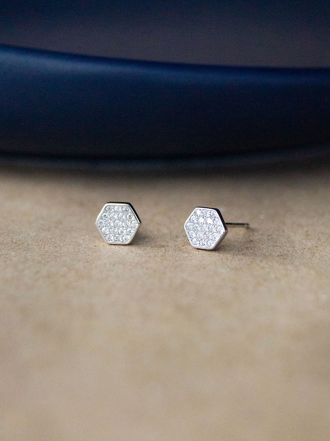 

MANNASH Rhodium Plated Geometric Studs Earrings, Silver