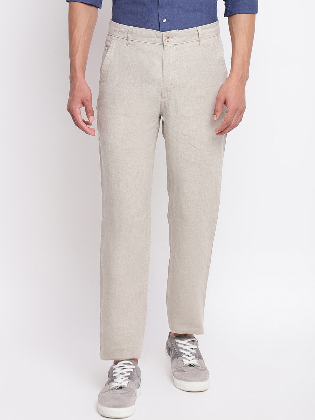 

Fabindia Men Relaxed Slim Fit Linen Trousers, Beige