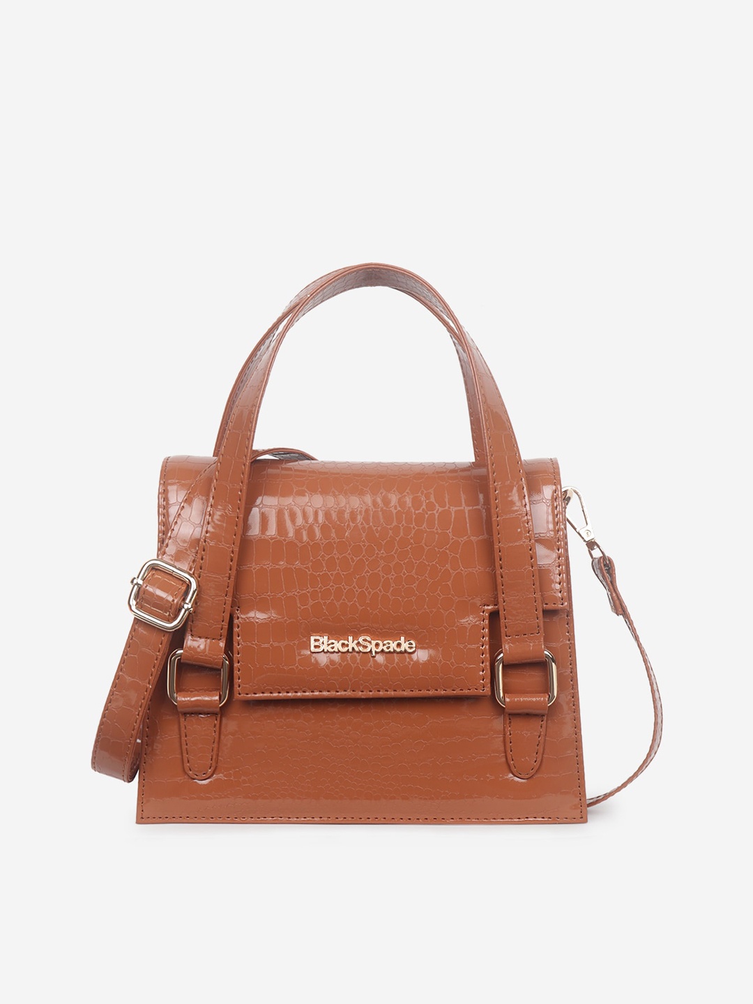

Black Spade Textured PU Oversized Structured Satchel, Tan