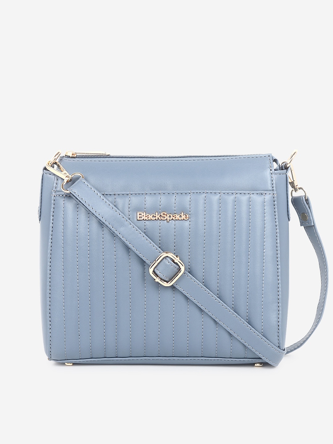 Black Spade PU Structured Sling Bag with Quilted, Blue