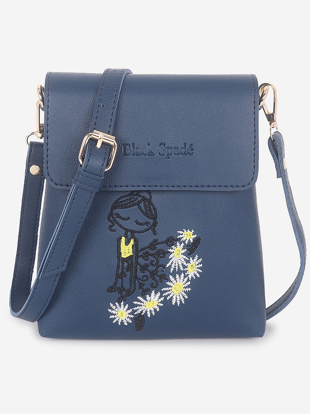 Black Spade PU Structured Sling Bag with Tasselled, Blue