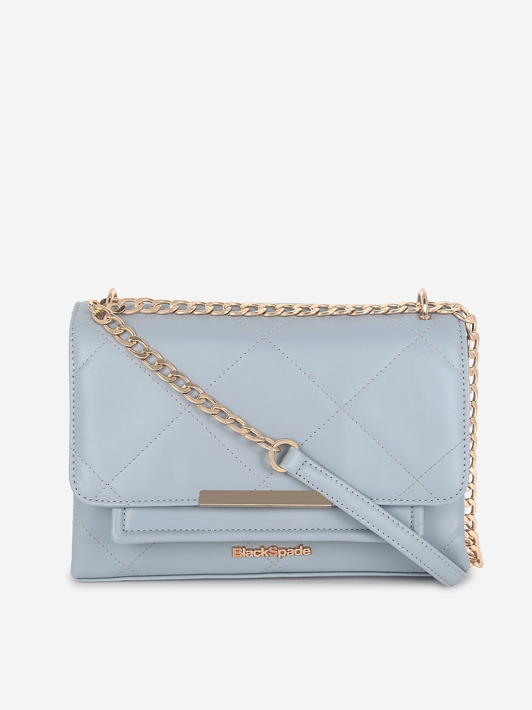 Black Spade Textured PU Structured Sling Bag with Quilted, Grey